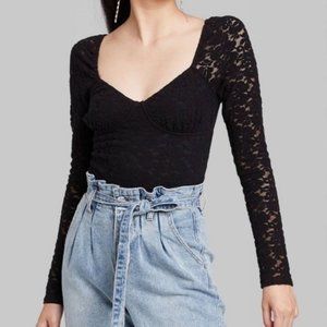 NWT Wild Fable Long Sleeve Black Lace Bodysuit S